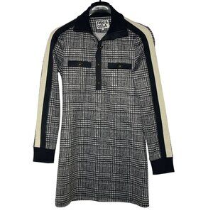 Pam & Gela Glen Tart Mini Track Dress Houndstooth Crest Buttons Black Sz P (XS)